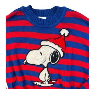 Peanuts Snoopy Christmas Sweater Red Blue Stripes Santa Hat Pullover Adult XS J4